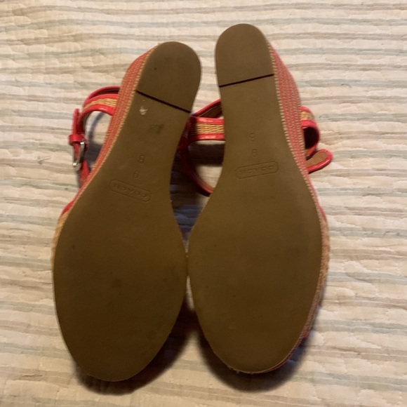 Coach Straw Coral Platform Wedge T-Strap Sandals Size 9 - Picture 6 of 6